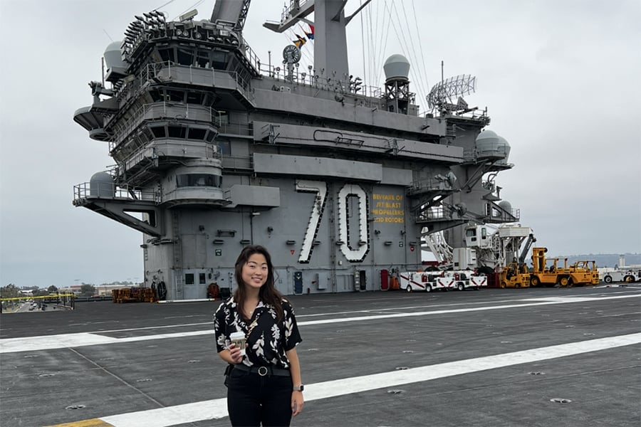 Woman on aircraft carrier