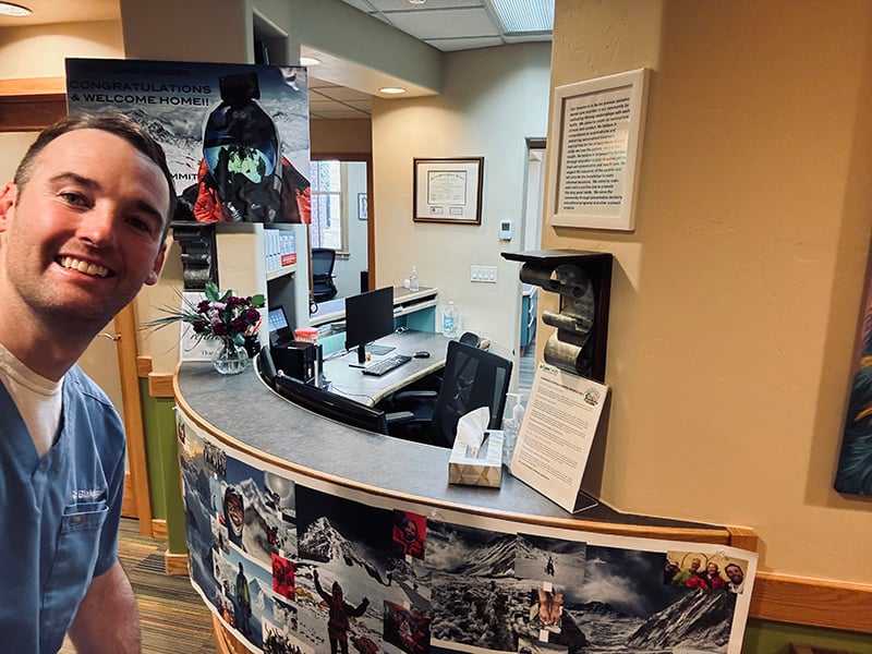 Higgins in his dental office front lobby